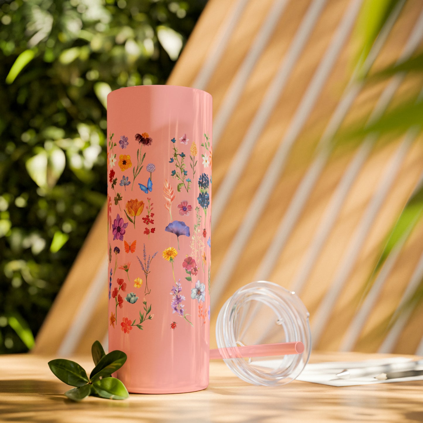 flowers Skinny Tumbler with Straw, 20oz