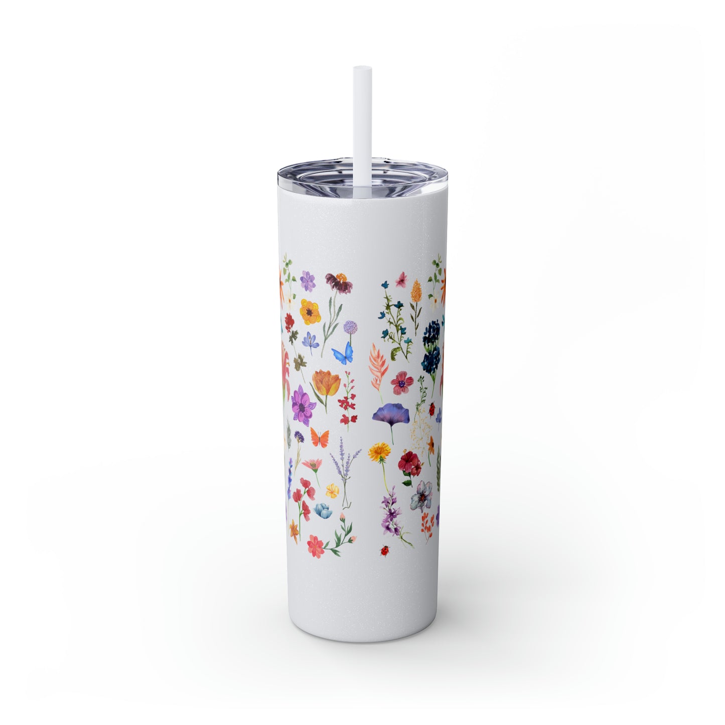 flowers Skinny Tumbler with Straw, 20oz