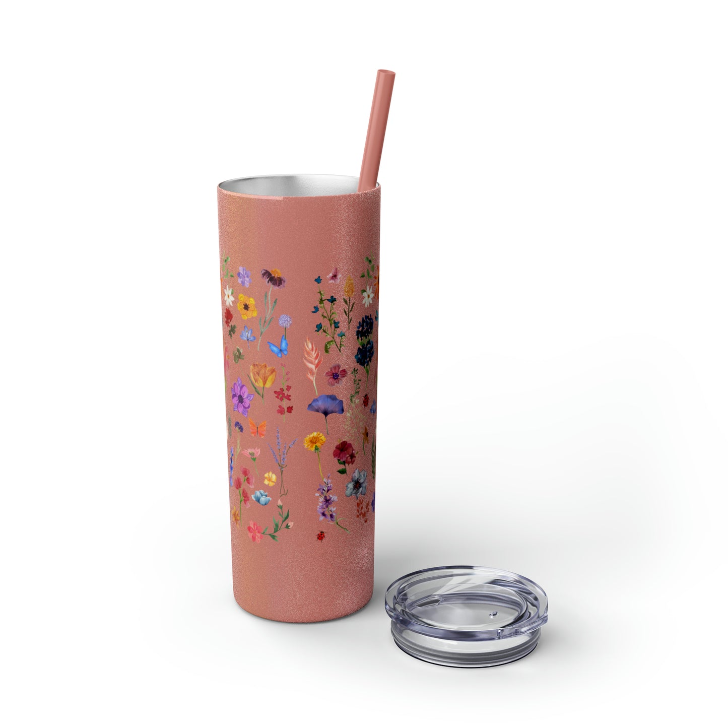 flowers Skinny Tumbler with Straw, 20oz