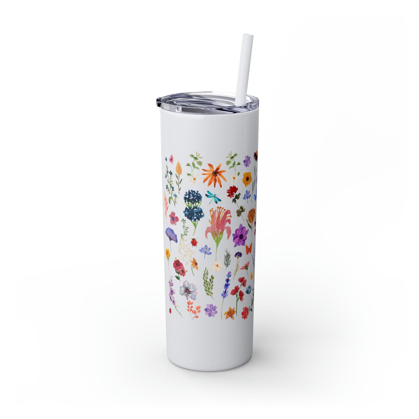 flowers Skinny Tumbler with Straw, 20oz