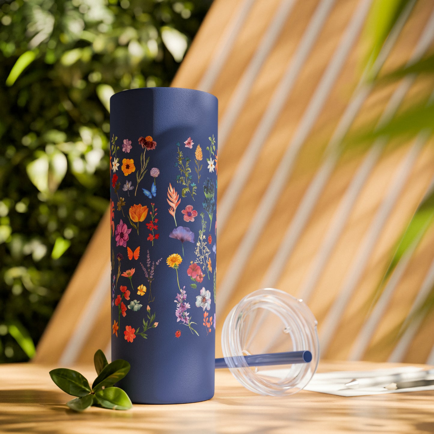 flowers Skinny Tumbler with Straw, 20oz
