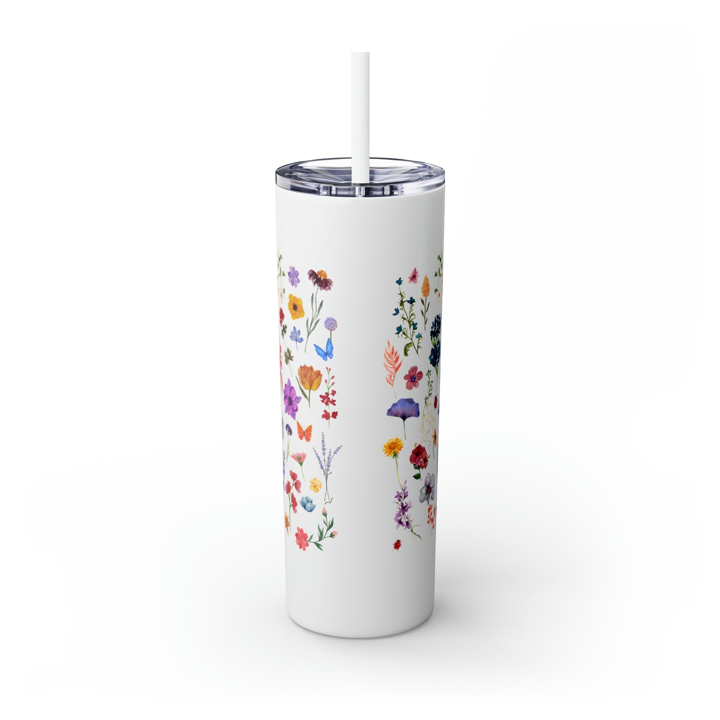 flowers Skinny Tumbler with Straw, 20oz