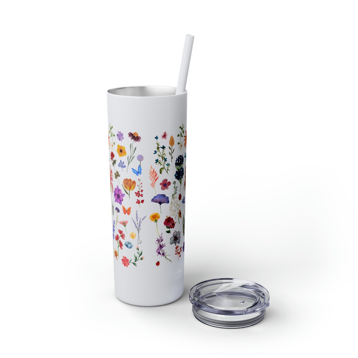 flowers Skinny Tumbler with Straw, 20oz