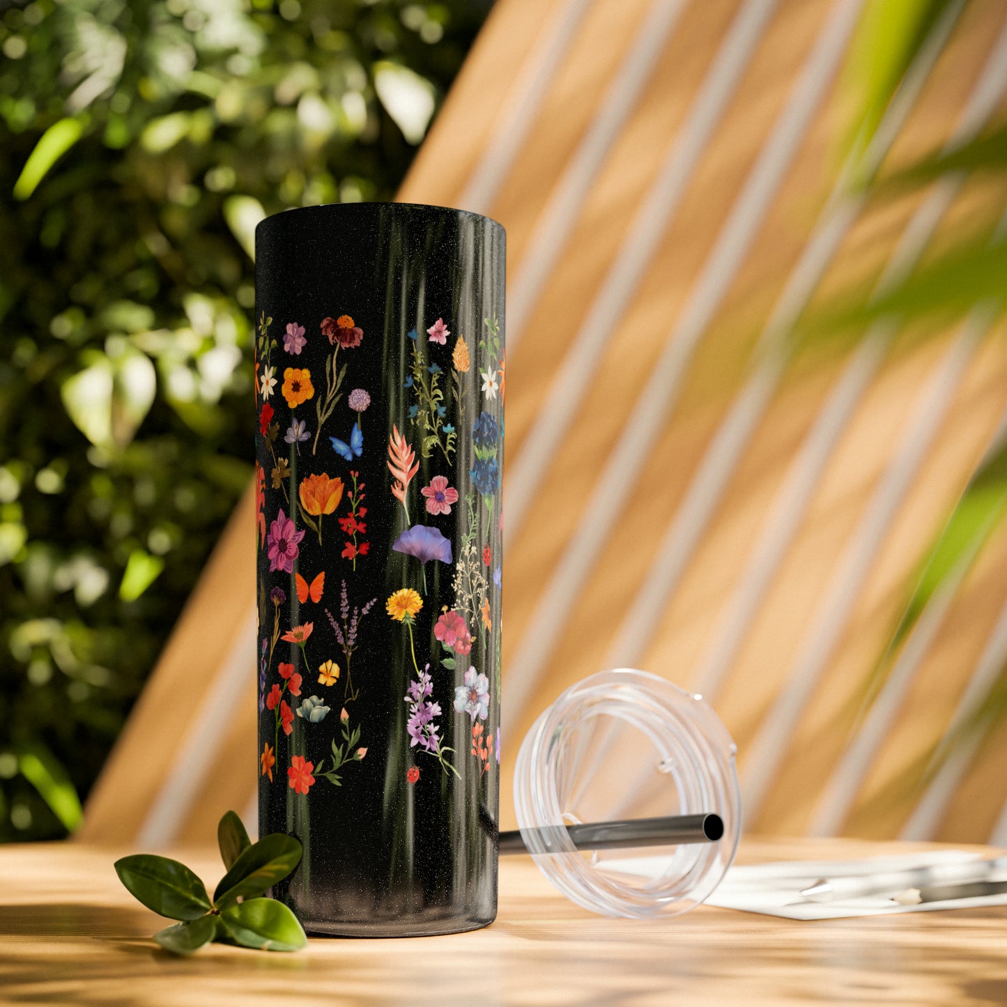 flowers Skinny Tumbler with Straw, 20oz
