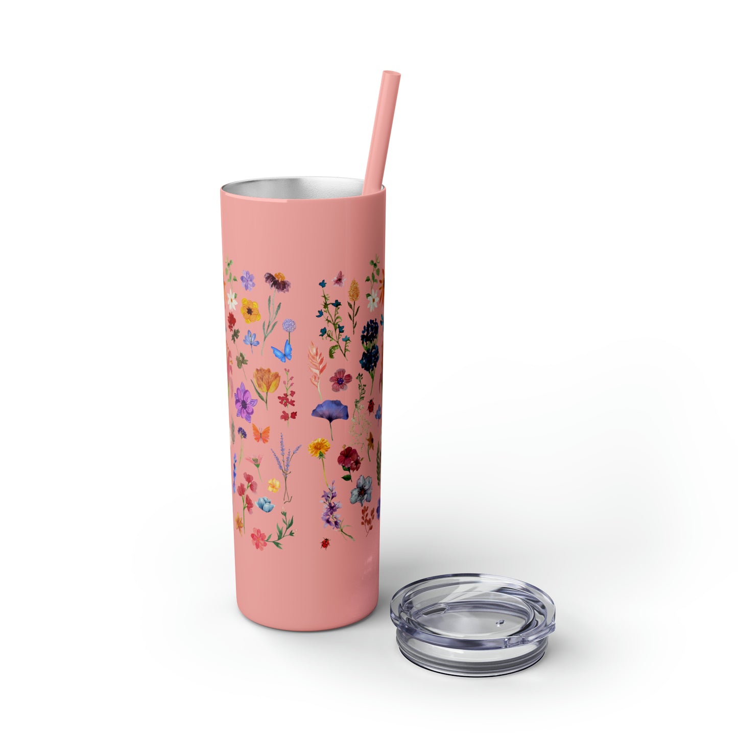 flowers Skinny Tumbler with Straw, 20oz