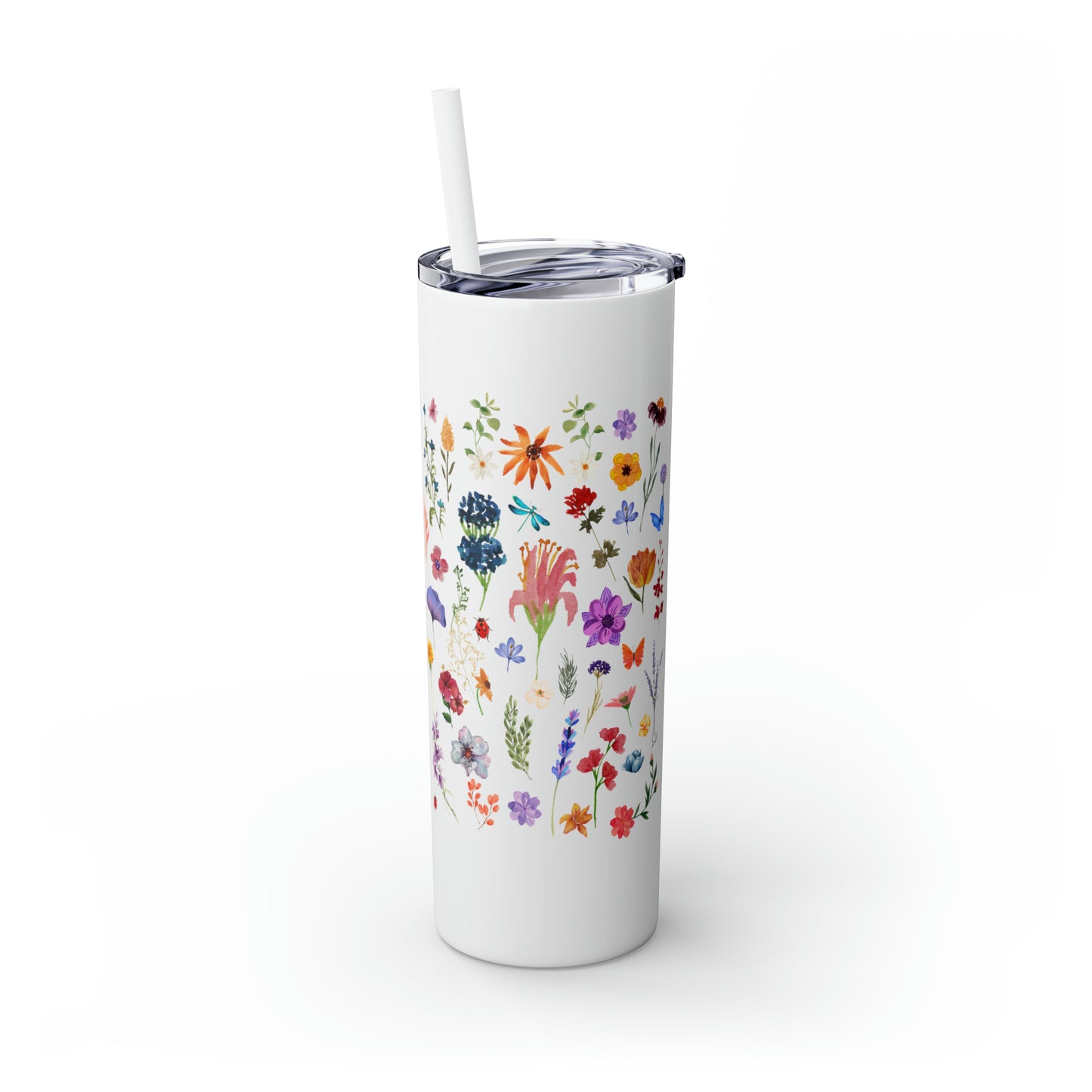 flowers Skinny Tumbler with Straw, 20oz