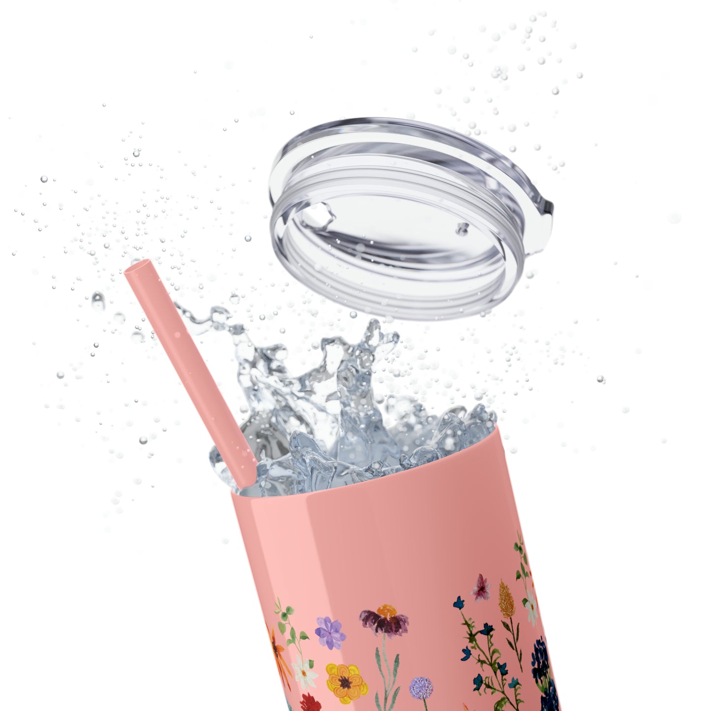 flowers Skinny Tumbler with Straw, 20oz