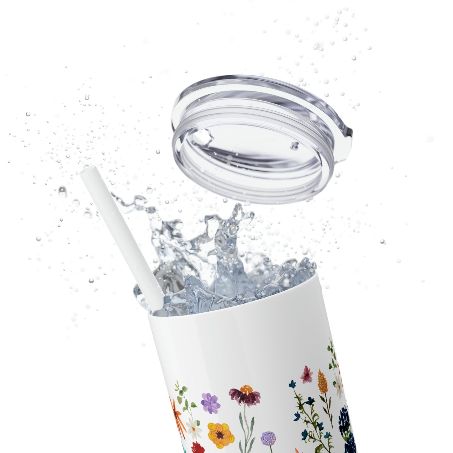 flowers Skinny Tumbler with Straw, 20oz