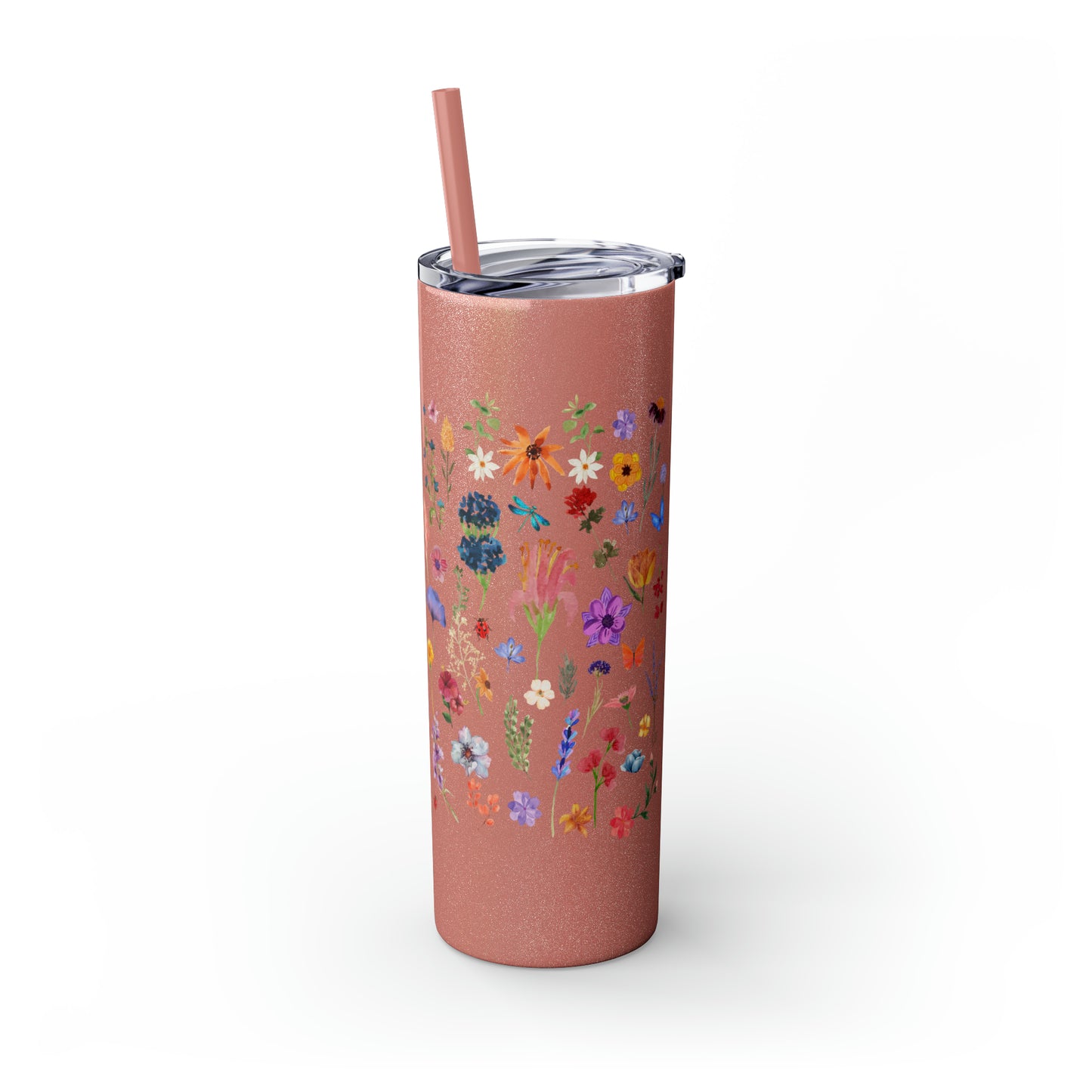 flowers Skinny Tumbler with Straw, 20oz