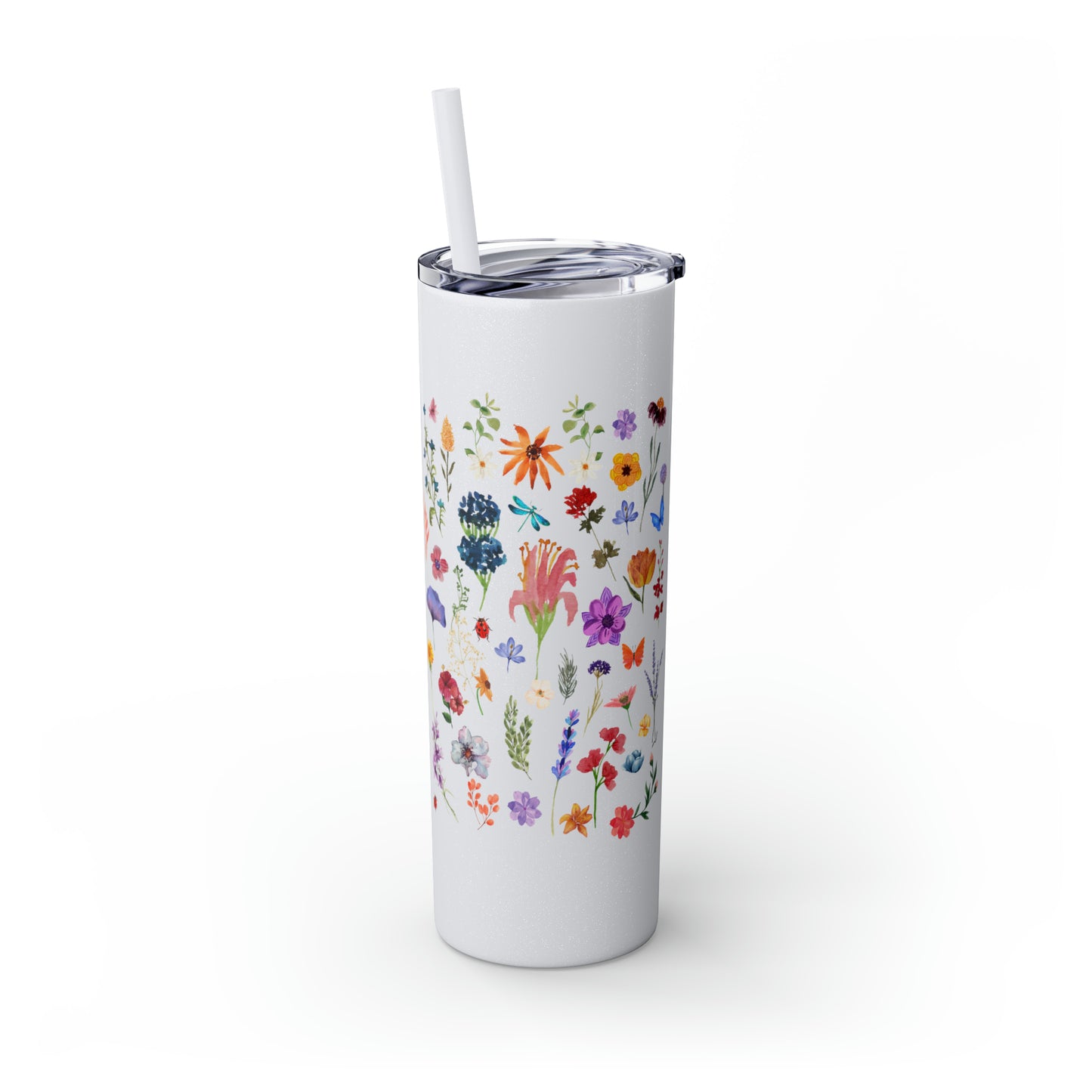 flowers Skinny Tumbler with Straw, 20oz