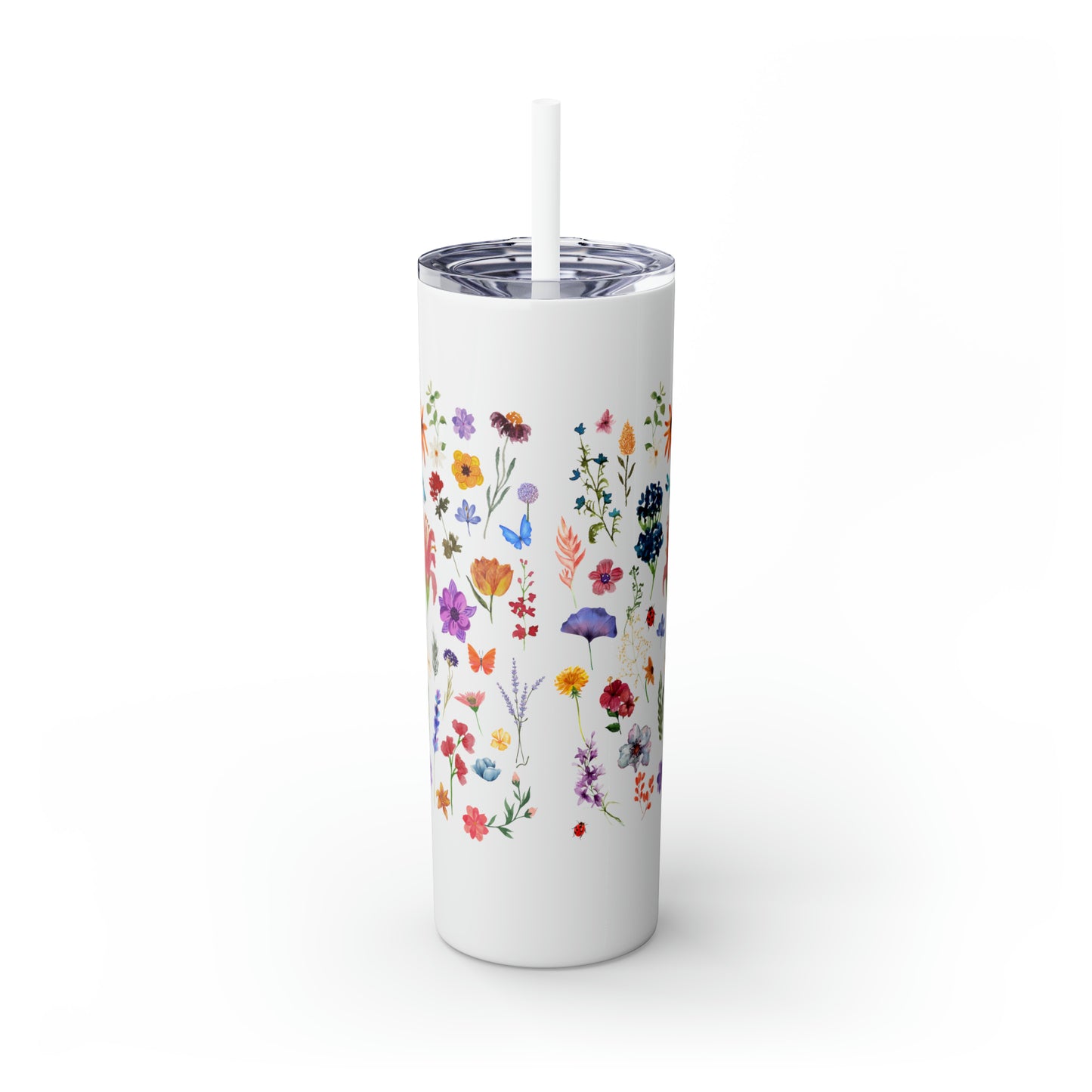 flowers Skinny Tumbler with Straw, 20oz