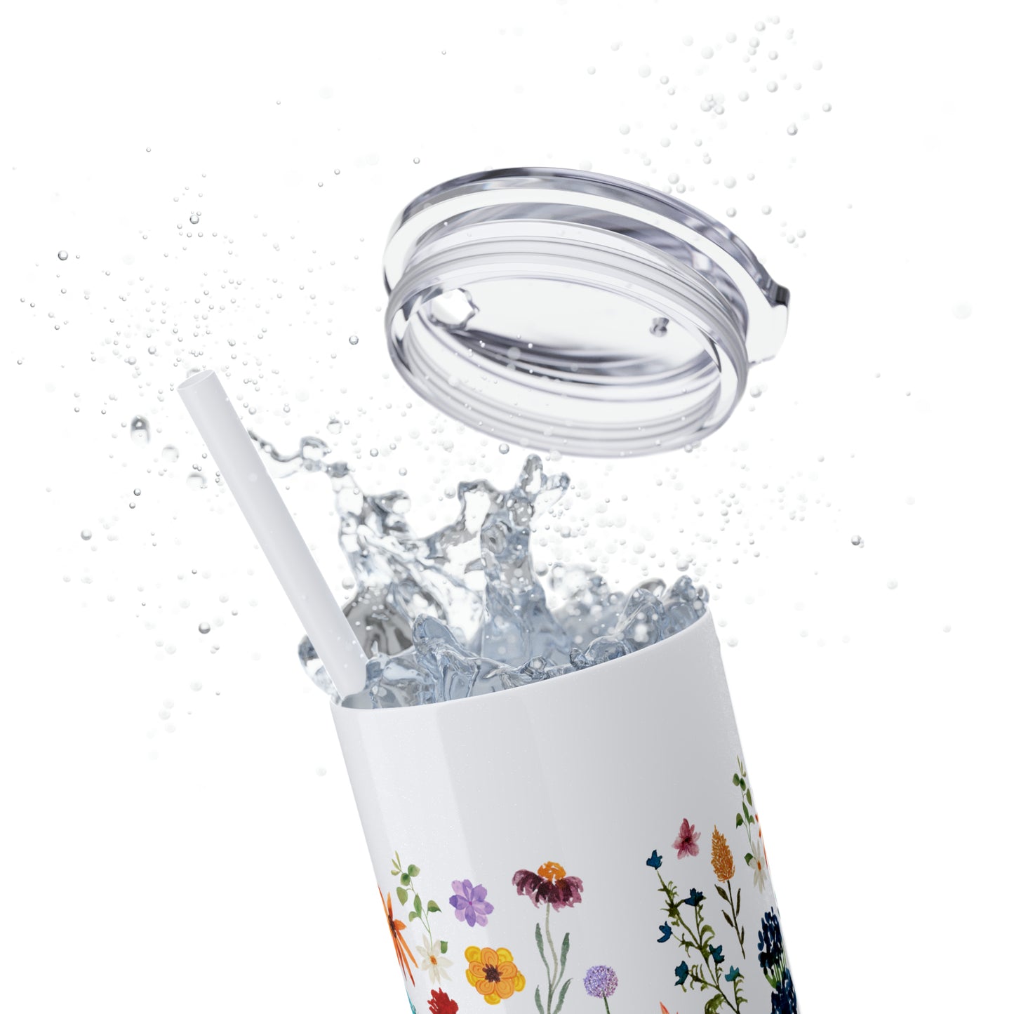 flowers Skinny Tumbler with Straw, 20oz