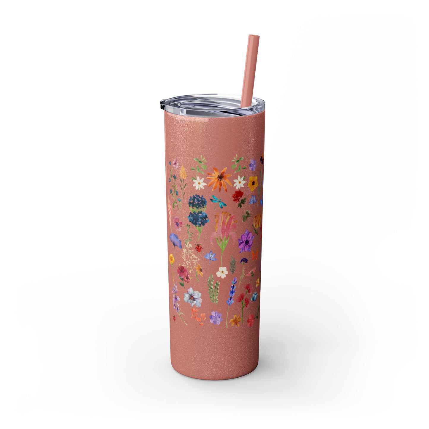 flowers Skinny Tumbler with Straw, 20oz