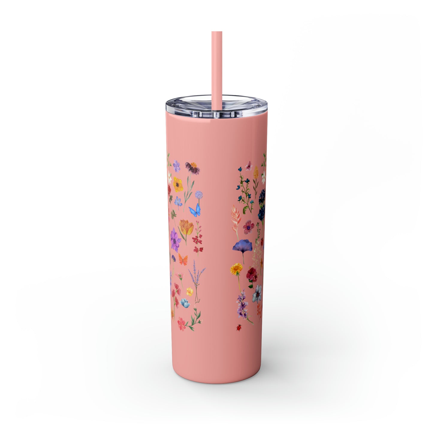 flowers Skinny Tumbler with Straw, 20oz