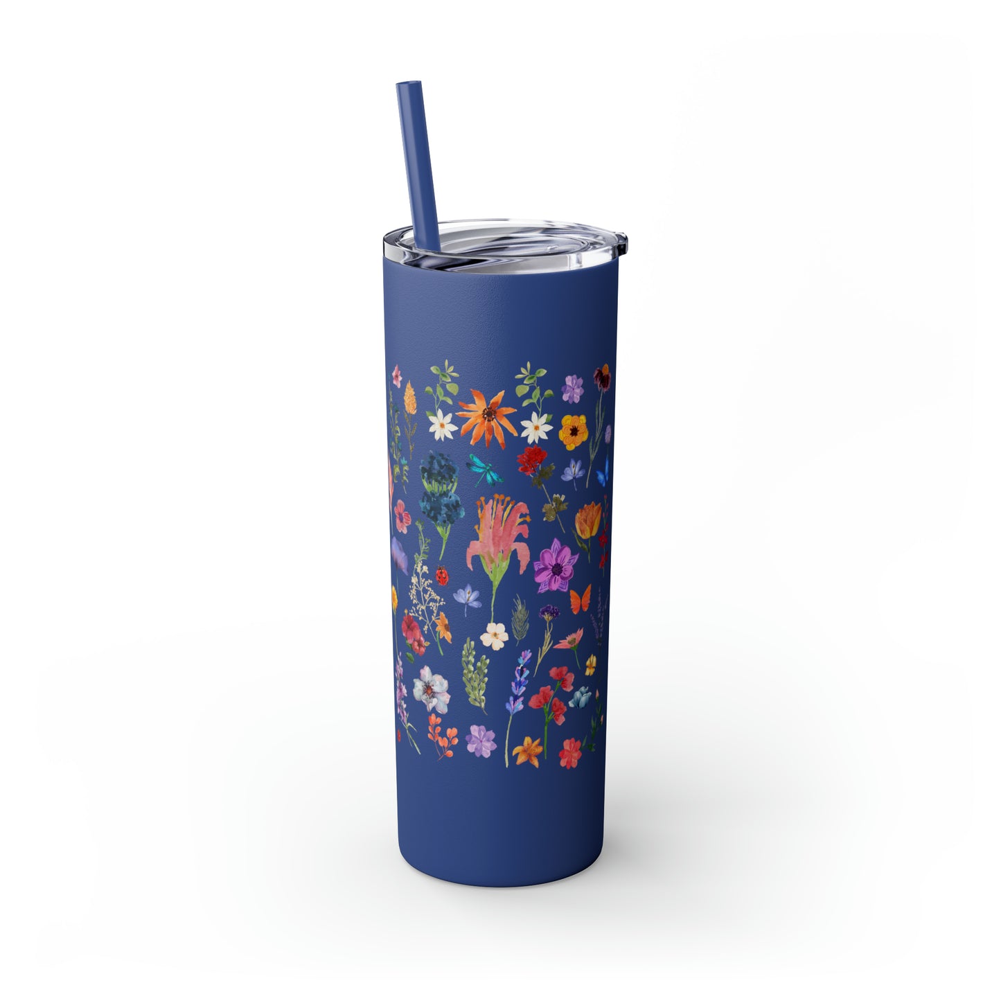 flowers Skinny Tumbler with Straw, 20oz