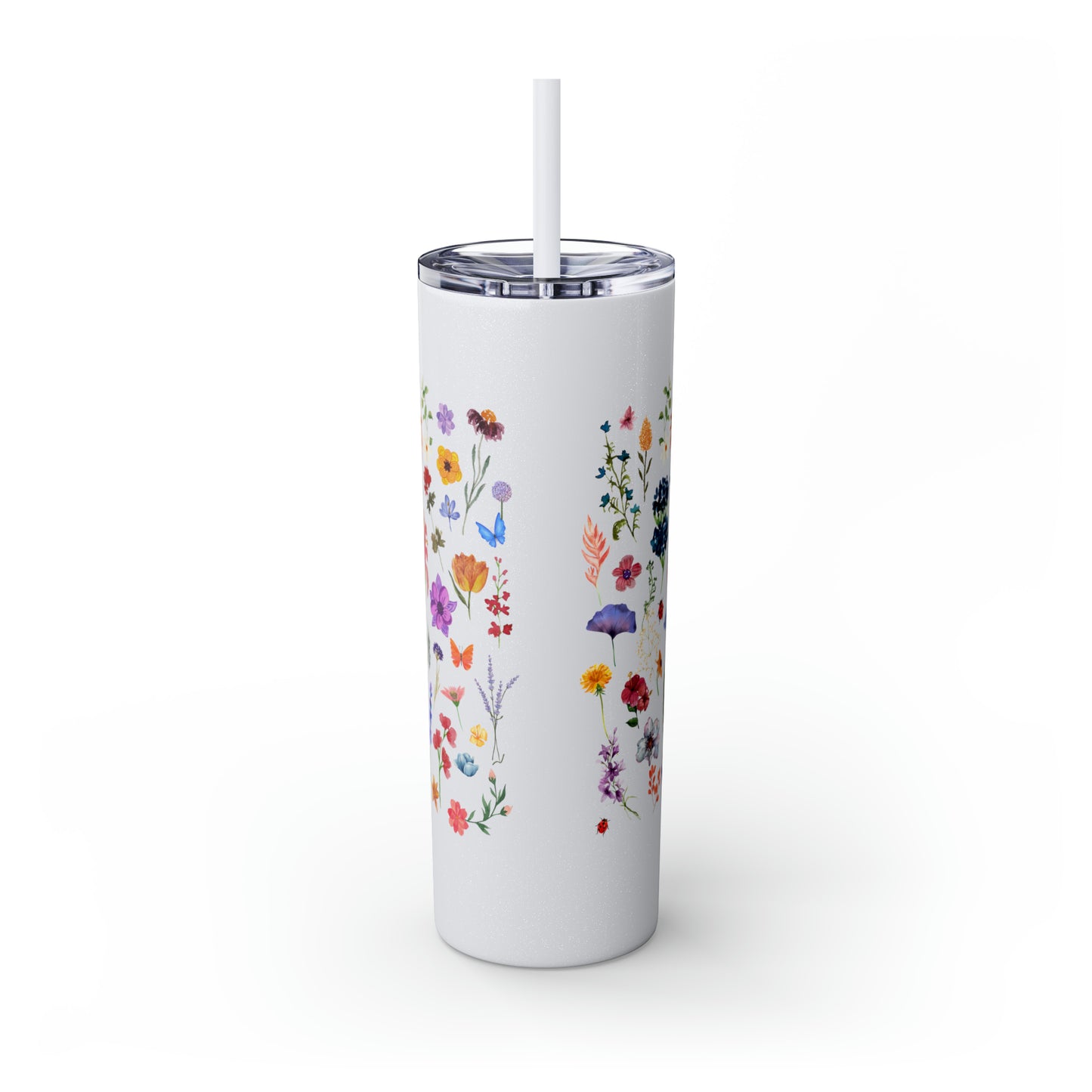 flowers Skinny Tumbler with Straw, 20oz
