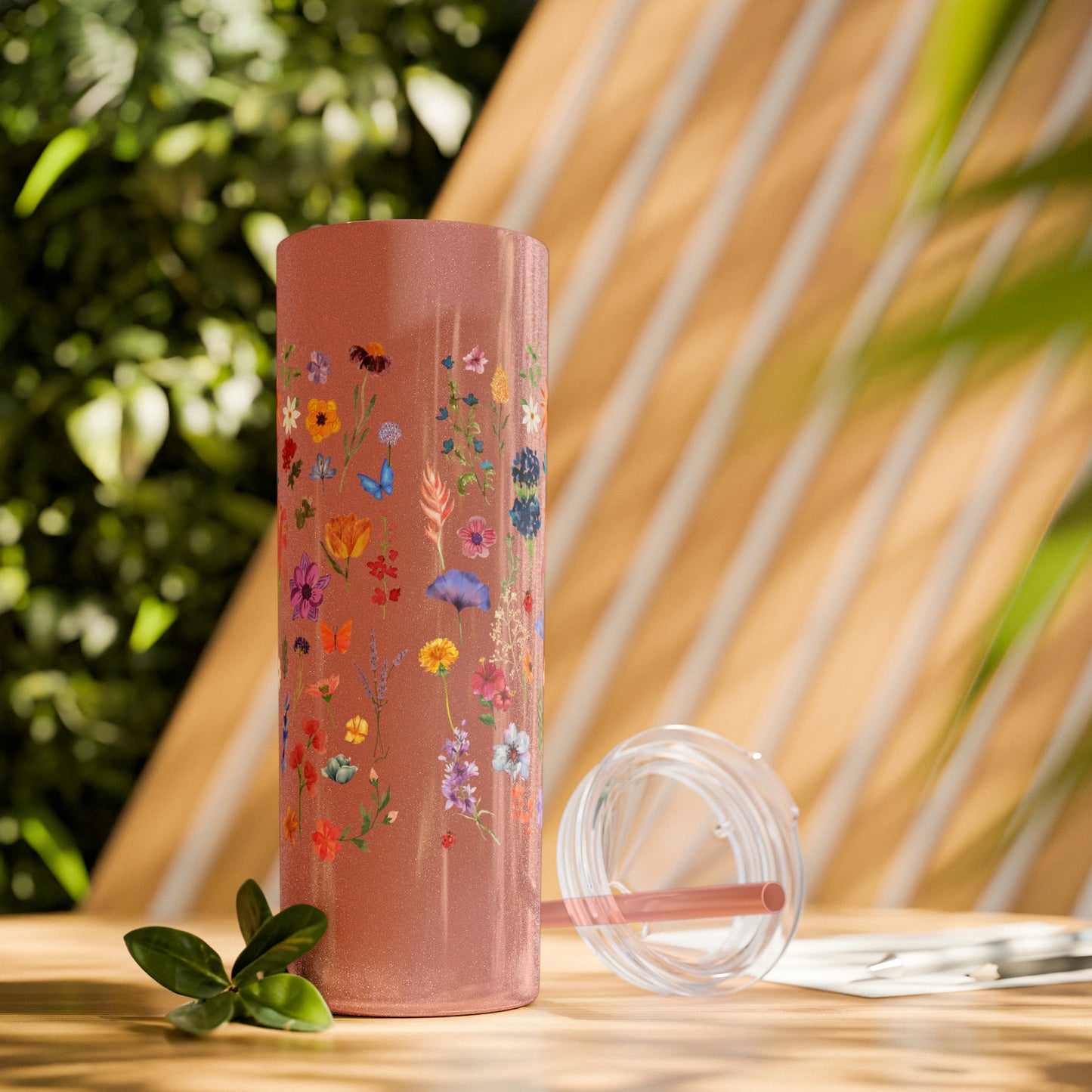 flowers Skinny Tumbler with Straw, 20oz