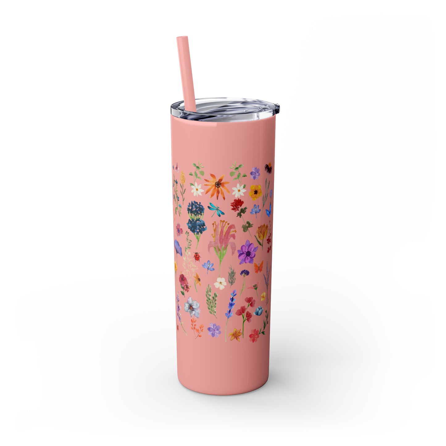 flowers Skinny Tumbler with Straw, 20oz