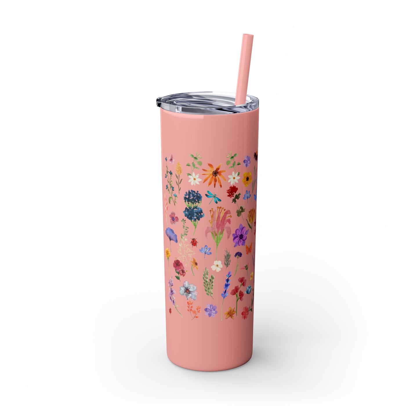 flowers Skinny Tumbler with Straw, 20oz
