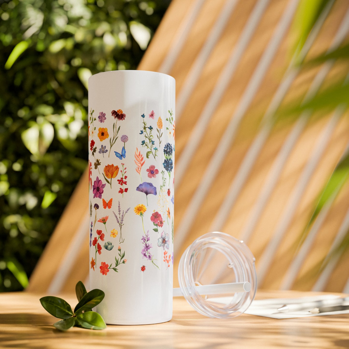 flowers Skinny Tumbler with Straw, 20oz