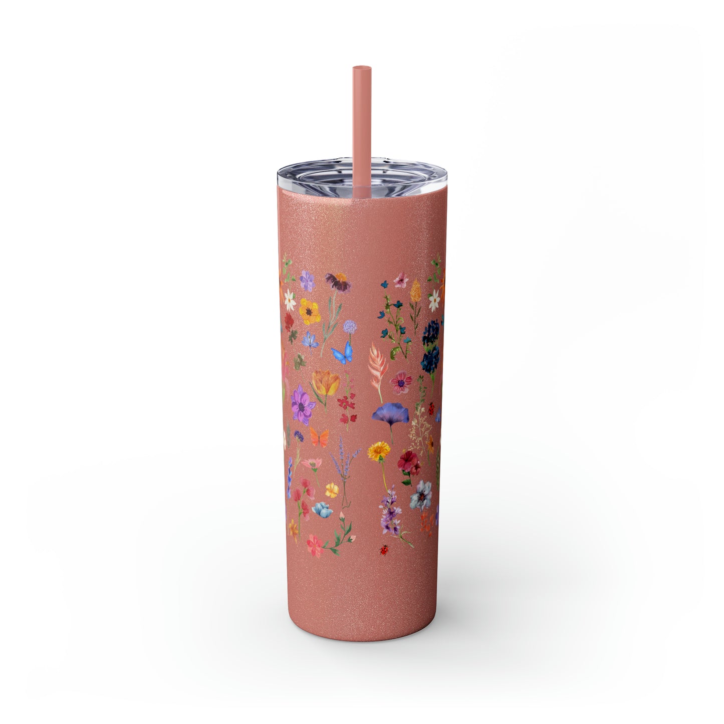 flowers Skinny Tumbler with Straw, 20oz