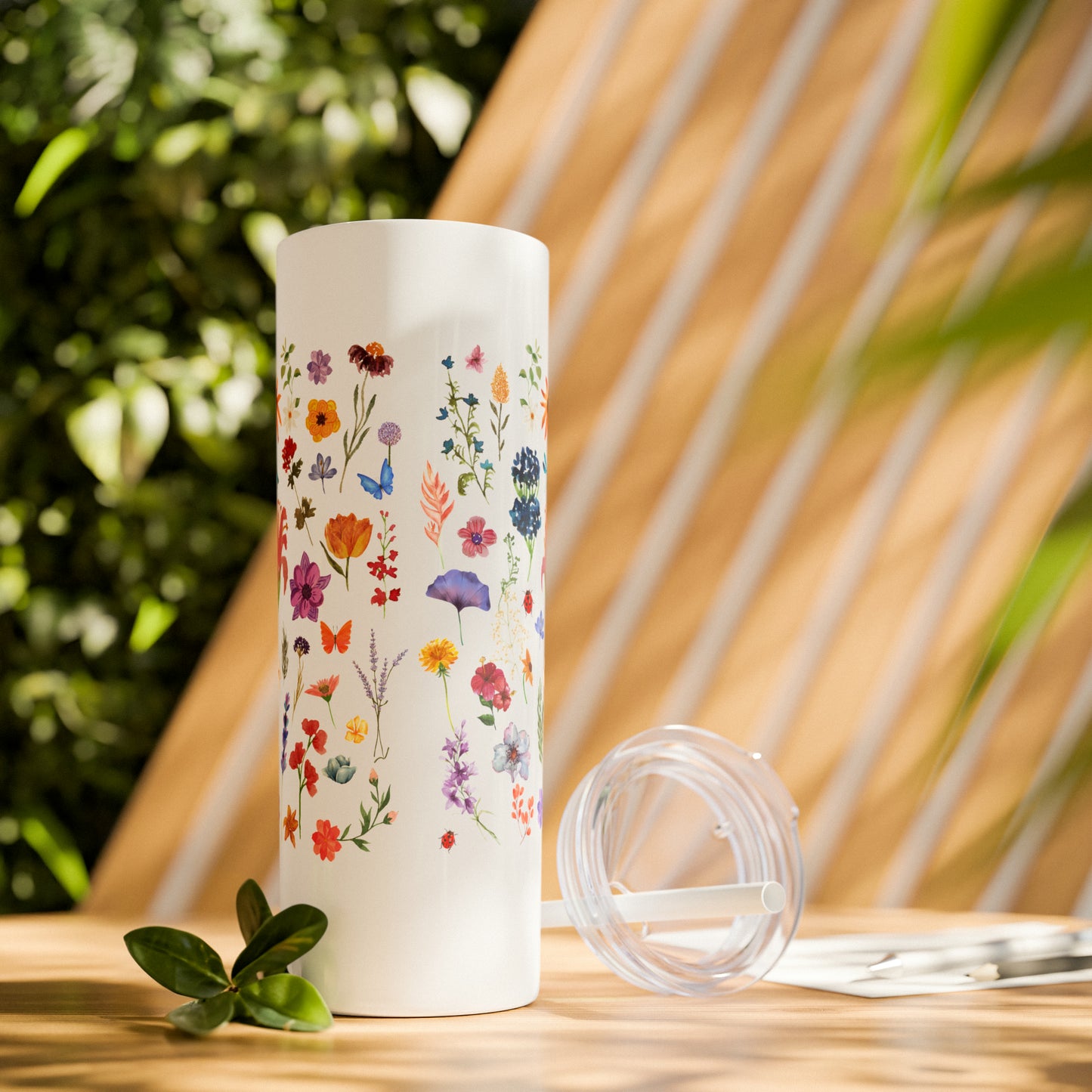 flowers Skinny Tumbler with Straw, 20oz