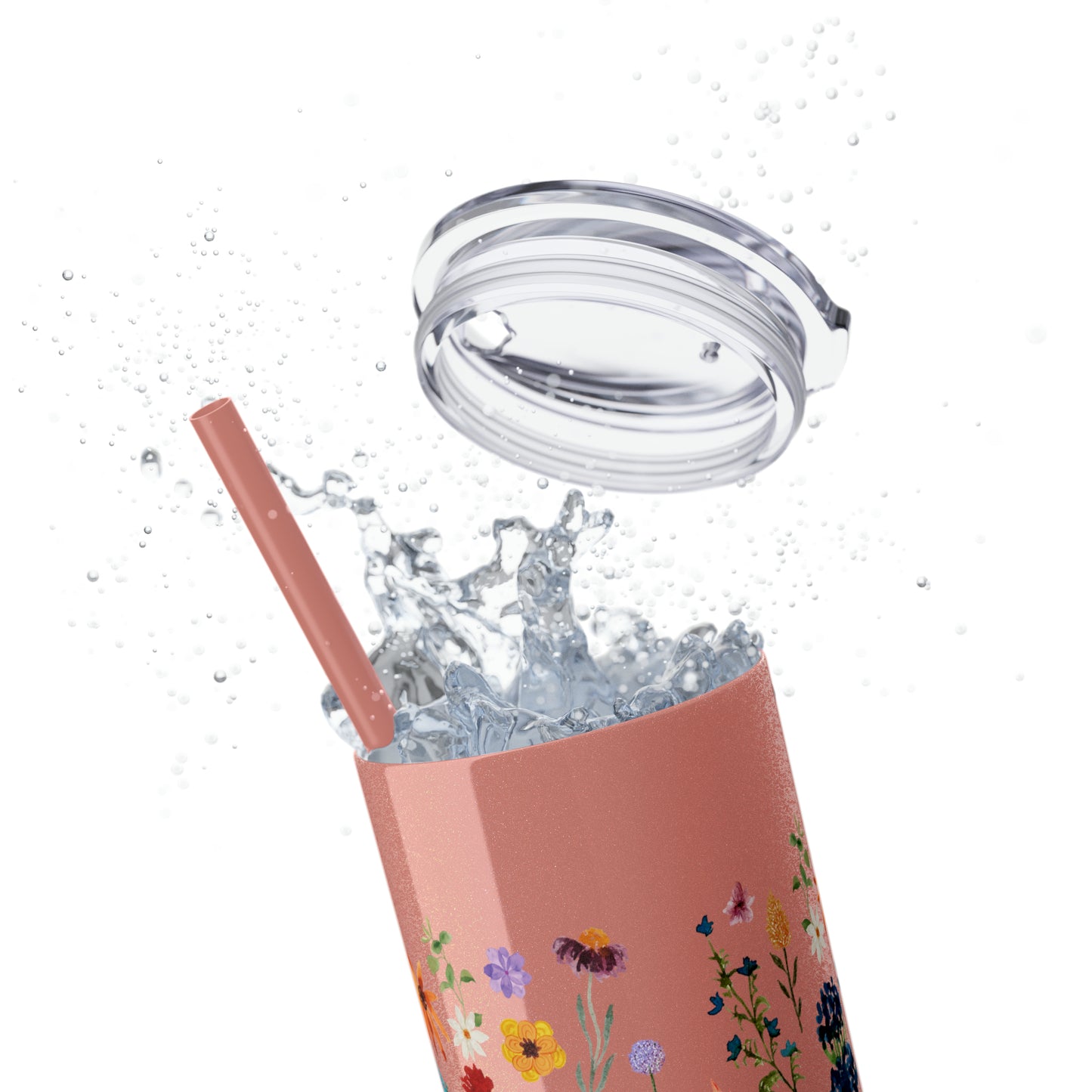flowers Skinny Tumbler with Straw, 20oz