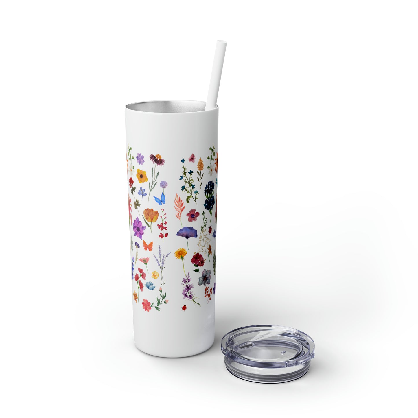 flowers Skinny Tumbler with Straw, 20oz