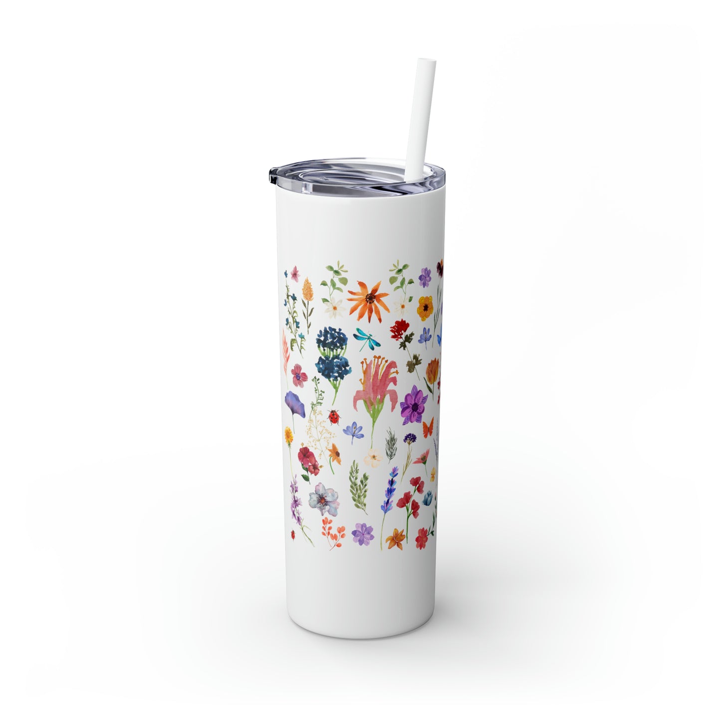 flowers Skinny Tumbler with Straw, 20oz