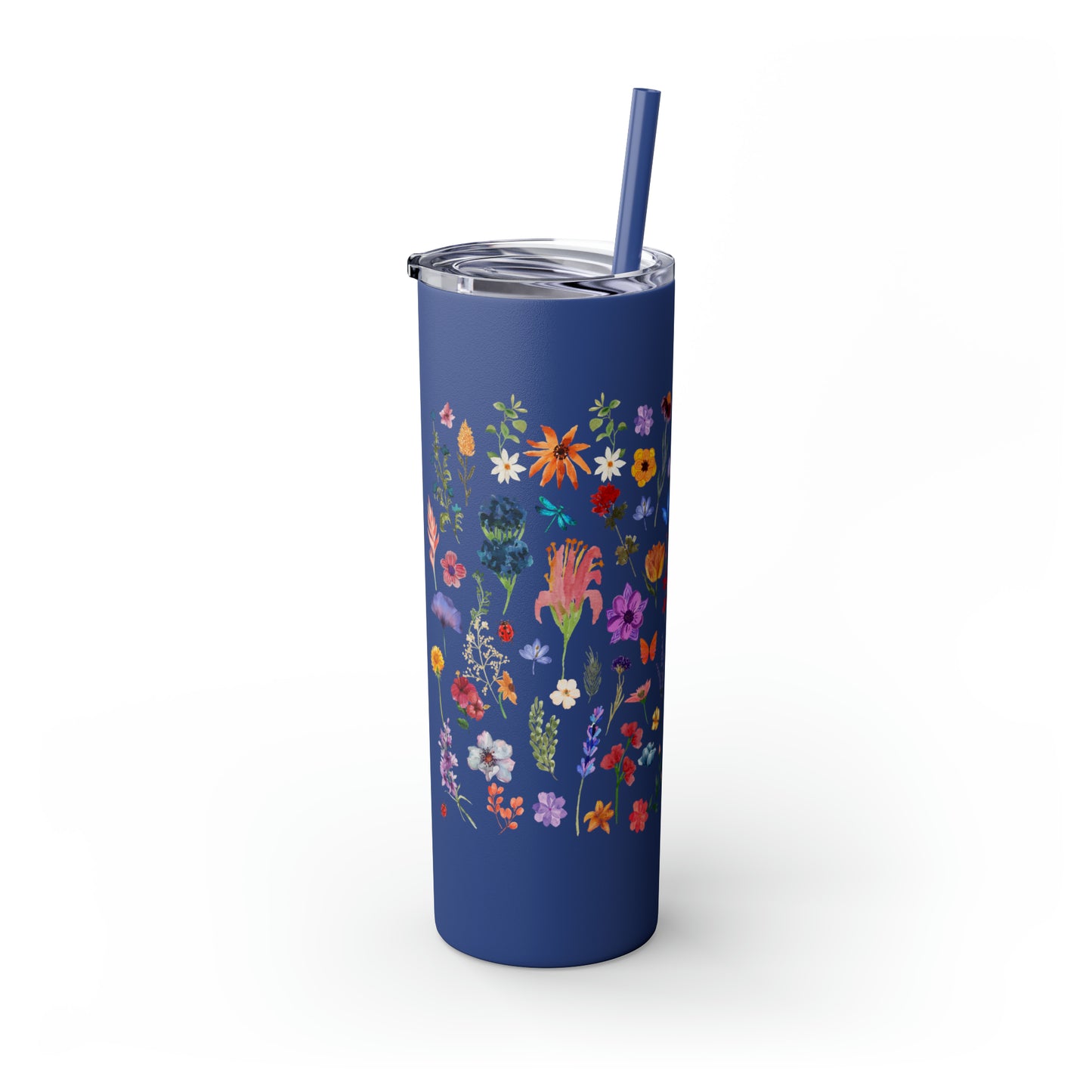 flowers Skinny Tumbler with Straw, 20oz
