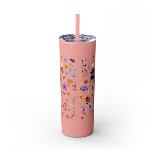flowers Skinny Tumbler with Straw, 20oz